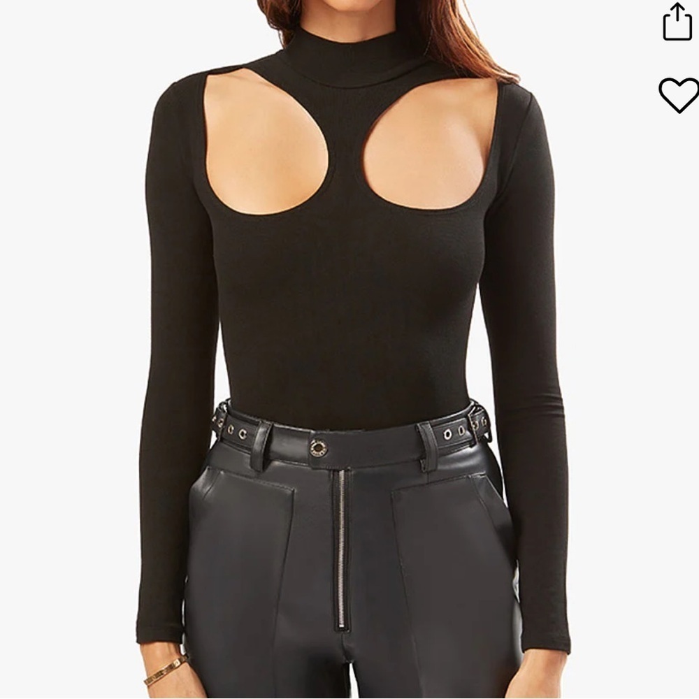 WeWhoreWhat Black Cut Out Mock-neck Body Suit